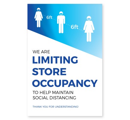 Store Occupancy Window Cling  8.5" x 11" Blue Pack of 25 